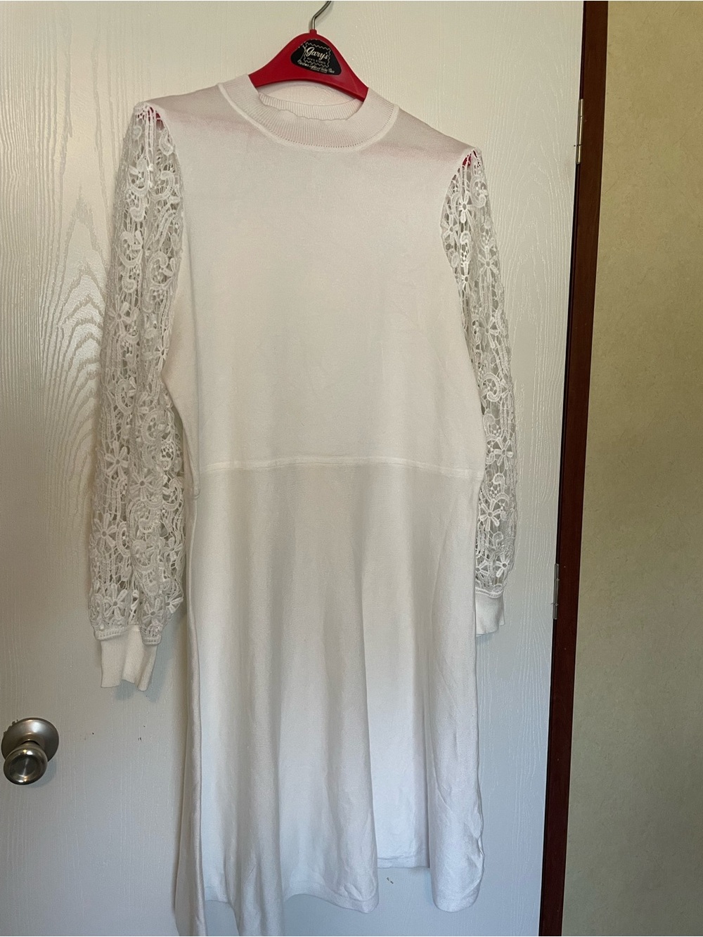 Nina Leonard White Lace Long Sleeve Mockneck Sweater Dress Plus Size 1X